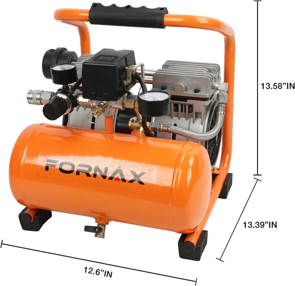 FORNAX Ultra Quiet Air Compressor, 1.3Gallon, 1HP, 65dB Silent Oil-Free Portable Compressor, PSI Max, 120V, for Tire Inflation, Nail Gun, Garage, Bike, Pneumatic Tools
